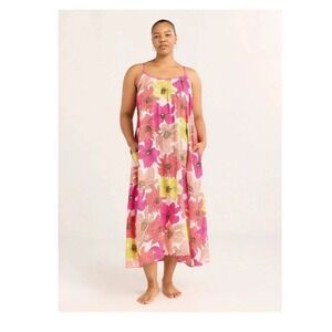 Joyspun Floral Maxi Dress Womens XL 16–18 Pink Yellow Boho Summer Flowy Dress